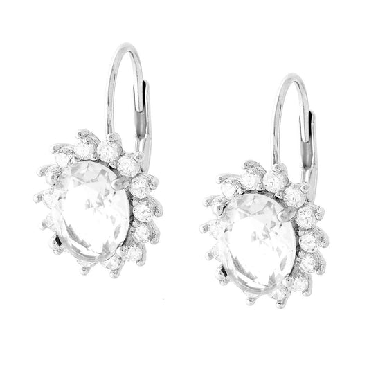 Ohrstecker Monachella mit weißem Oval, umrundet von weißen Cubic Zirconia, in 925er Silber rhodiniert - MeinSchmuckShop