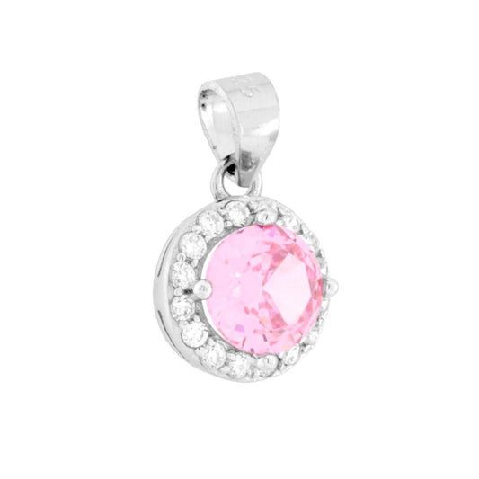 Rosafarbener runder Anhänger mit weißen Cubic-Zirconia aus 925er Silber, rhodiumbeschichtet. - MeinSchmuckShop