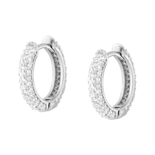 Ohrcreolen mit Klappverschluss Ø 15 mm, mit weißen Cubic Zirconia, Silber 925, rhodiniert. - MeinSchmuckShop