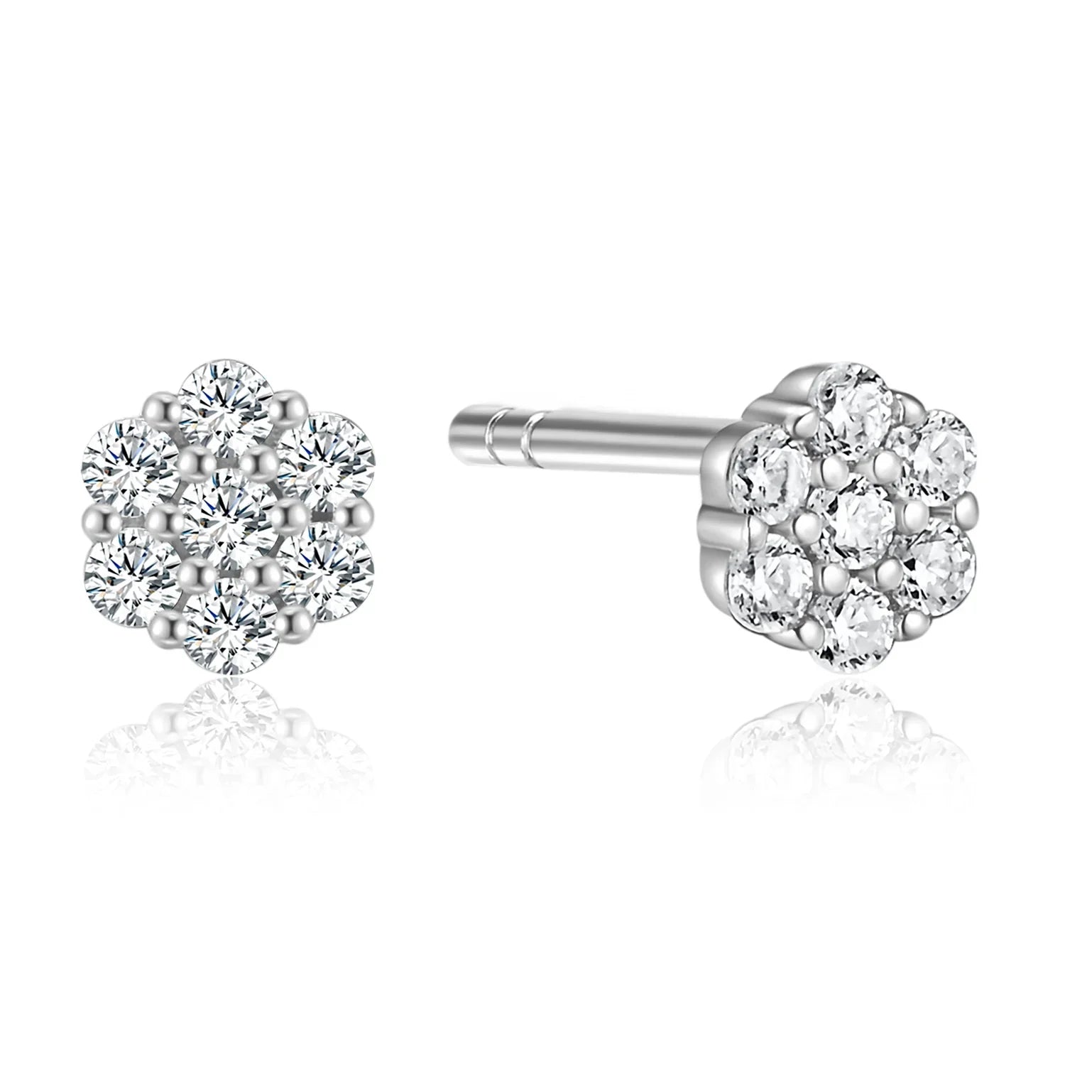 Ohrstecker Blume mit 14 Zirkonia Silber 925/000 rhodiniert - MeinSchmuckShop