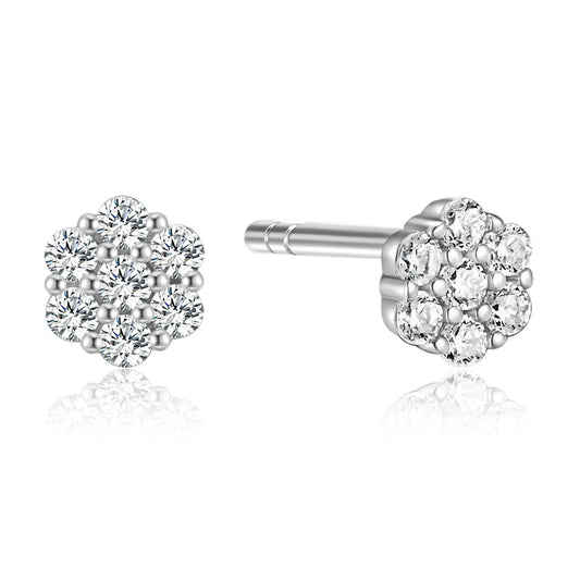 Ohrstecker Blume mit 14 Zirkonia Silber 925/000 rhodiniert - MeinSchmuckShop
