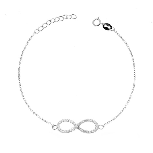 Unendliches Armband mit weißen Zirkonen aus 925er Silber, rhodiniert. - MeinSchmuckShop