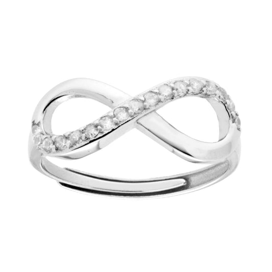 Infinity-Ring mit weißen Cubic-Zirkonien aus Silber 925, rhodiniert. - MeinSchmuckShop