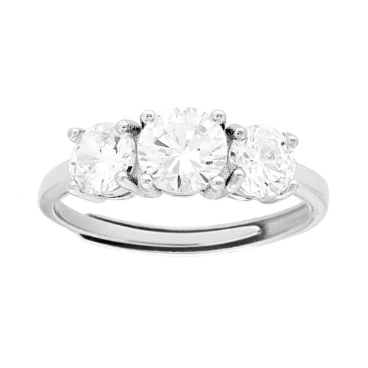 Trilogie-Ring mit weißem Cubic Zirconia in Silber 925 galvanisch rhodiniert - MeinSchmuckShop