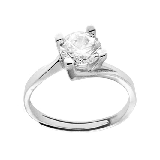 Solitärring mit weißem Cubic Zirconia, Größe 7, in 925er Silber rhodiniert - MeinSchmuckShop