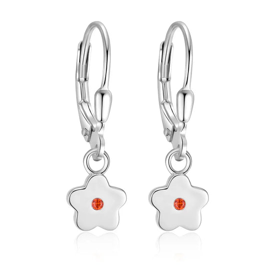 Ohrhänger Blume mit Zirkonia rot Silber 925/000 - MeinSchmuckShop