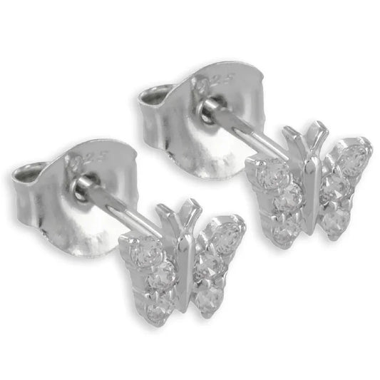 Ohrstecker Schmetterling mit 12 Zirkonia Echt Silber 925 rhodiniert - MeinSchmuckShop
