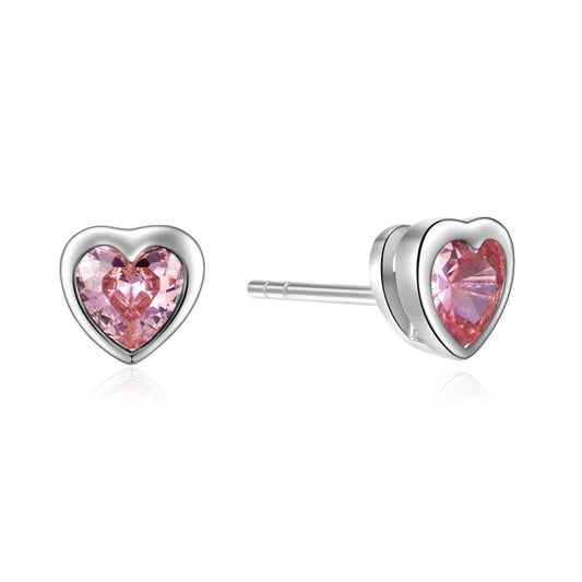 Ohrstecker Herz mit Zirkonia pink Silber 925/000 - MeinSchmuckShop