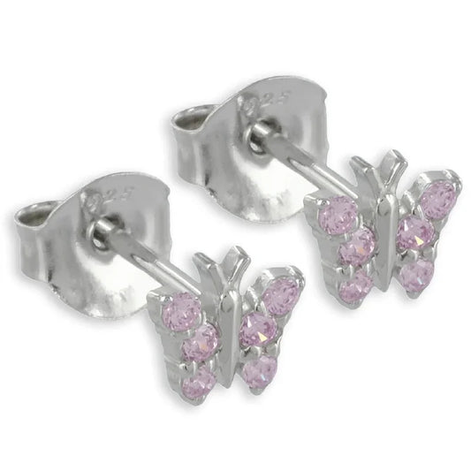 Ohrstecker Schmetterling mit 12 Zirkonia rosa Echt Silber 925 - MeinSchmuckShop