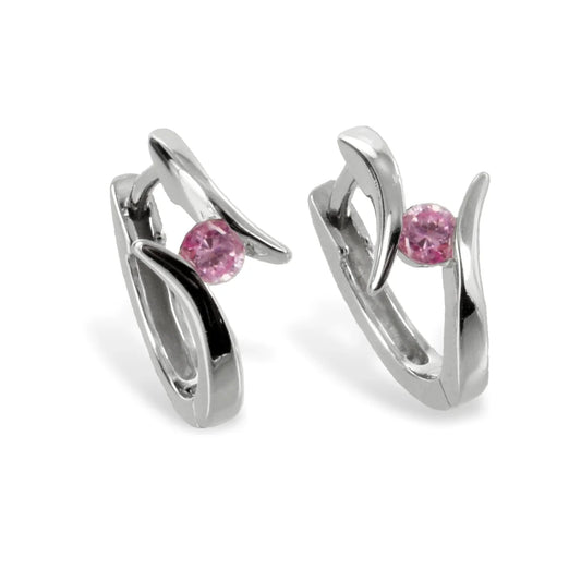Klappcreolen 13mm mit Zirkonia rosé Silber 925/000 - MeinSchmuckShop