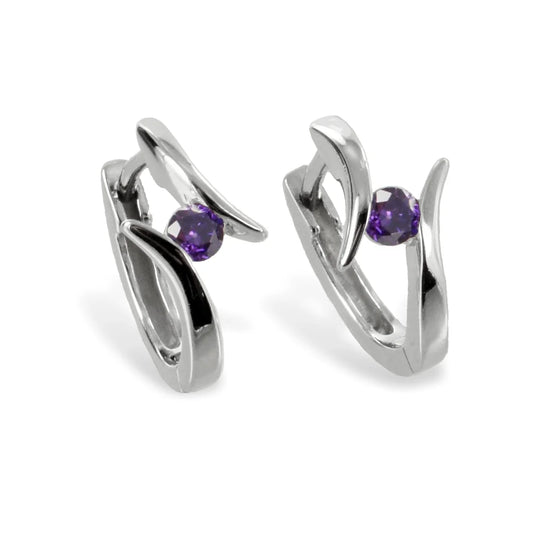 Klappcreolen 13mm mit Zirkonia amethystfarbig Silber 925/000 - MeinSchmuckShop