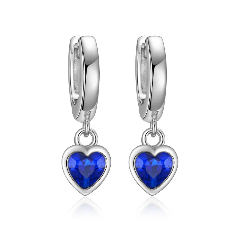 Klappcreolen Herz mit Zirkonia blau Silber 925/000 - MeinSchmuckShop