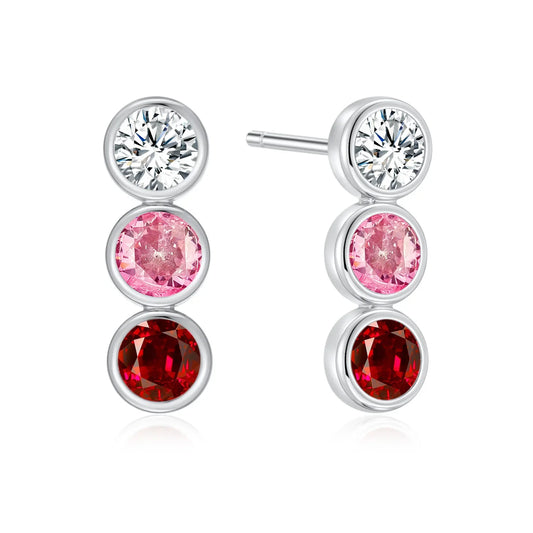 Ohrstecker mit 6 Zirkonia weiß/rosa/rot Silber 925/000 rhodiniert - MeinSchmuckShop