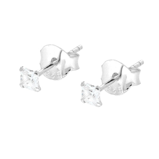 Ohrringe mit quadratischem 2,5 mm Stein in Krappenfassung, weißer Zirkonia, Silber 925 - MeinSchmuckShop