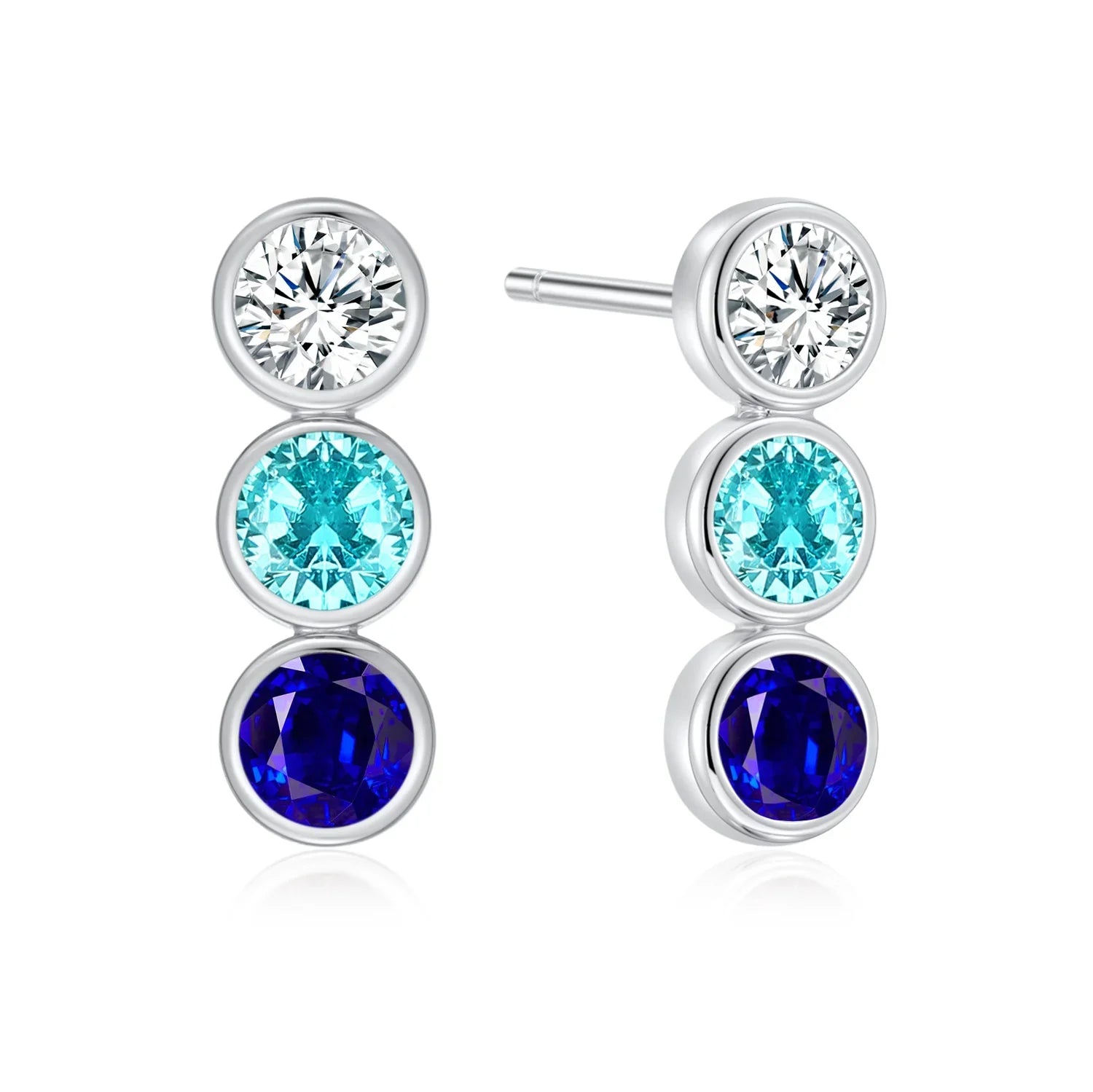 Ohrstecker mit 6 Zirkonia weiß/hellblau/blau Silber 925/000 rhodiniert - MeinSchmuckShop