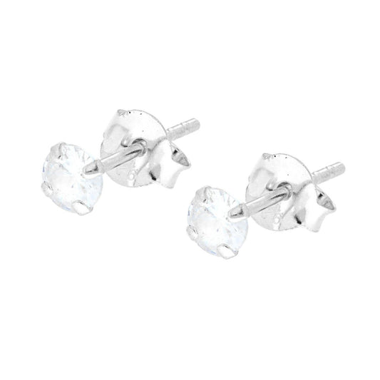 Ohrstecker Punto-Luce, rund Ø4 mm, Krappenfassung, weißer Zirkon, aus Silber 925 - MeinSchmuckShop