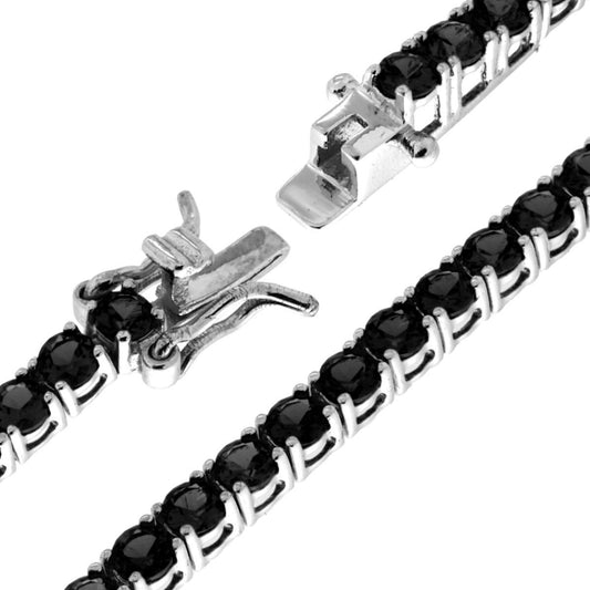 Tennisarmband mit Krappenfassungen, 21 cm, Zirkonen 3 mm, schwarz, Silber 925, rhodium galvanisch beschichtet - MeinSchmuckShop