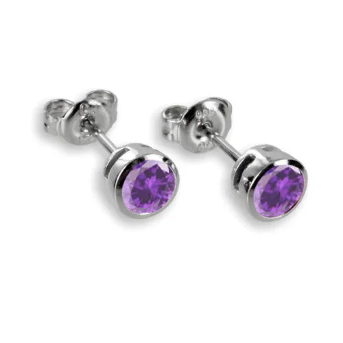 Ohrstecker Zirkonia 4,5mm lila Silber 925/000 rhodiniert - MeinSchmuckShop