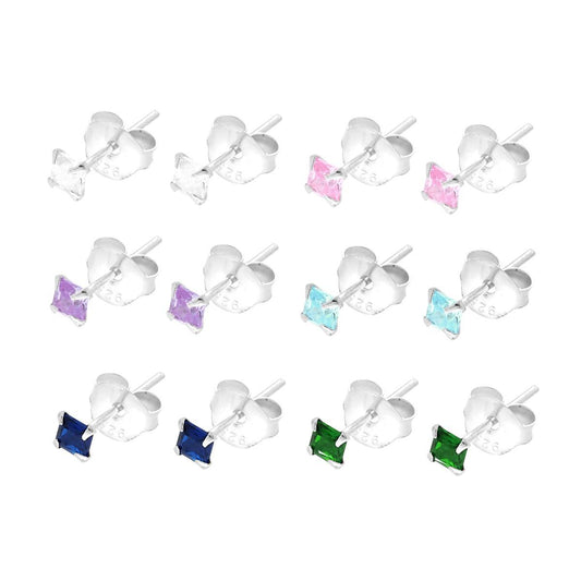 Ohrstecker Lichtpunkt Quadrat 2,5 mm mit Krappenfassung aus Cubic Zirconia Multicolor in Silber 925 - MeinSchmuckShop