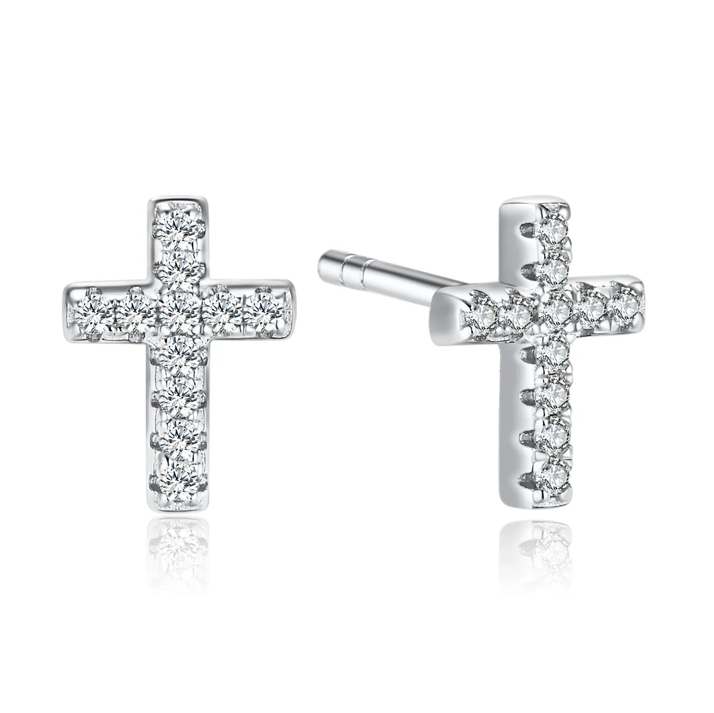 Ohrstecker mit Kreuz mit 22 Zirkonia Silber 925/000 rhodiniert - MeinSchmuckShop