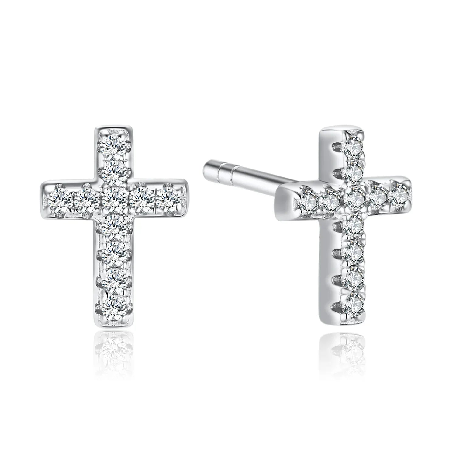 Ohrstecker mit Kreuz mit 22 Zirkonia Silber 925/000 rhodiniert - MeinSchmuckShop