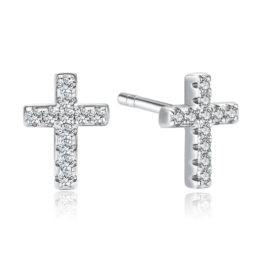 Ohrstecker mit Kreuz mit 22 Zirkonia Silber 925/000 rhodiniert - MeinSchmuckShop
