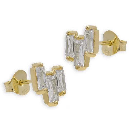 Ohrstecker mit 6 Zirkonia in Baguetteform Silber 925/000 vergoldet - MeinSchmuckShop