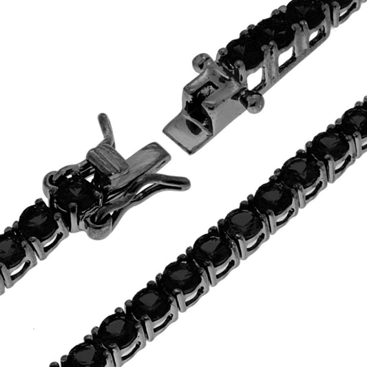 Tennisarmband mit Krallenfassungen, 18 cm, mit 3 mm schwarzen Zirkonien, in 925er Silber, ruthenium-beschichtet. - MeinSchmuckShop
