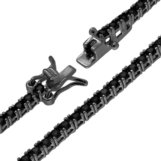 Tennisarmband mit Krappenfassung, 18 cm, Zirkonien 2 mm, schwarz, Silber 925, Ruthenium-Galvanik - MeinSchmuckShop