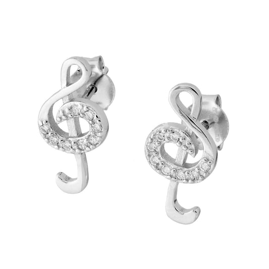 Ohrringe Violinschlüssel mit weißen Zirkonen in Silber 925 rhodiniert - MeinSchmuckShop