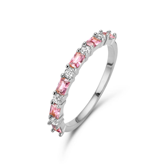 Damenring 11 Zirkonia weiß/pink Silber 925/000 rhodiniert - MeinSchmuckShop