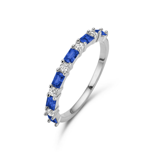 Damenring 11 Zirkonia weiß/blau Silber 925/000 rhodiniert - MeinSchmuckShop