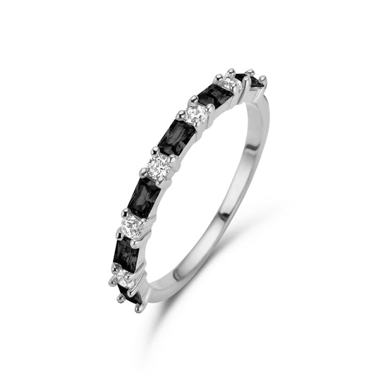Damenring 11 Zirkonia weiß/schwarz Silber 925/000 rhodiniert - MeinSchmuckShop