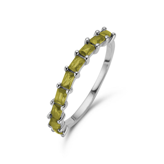 Damenring 9 Zirkonia olivgrün mit Baguetteschliff Silber 925/000 rhodiniert - MeinSchmuckShop