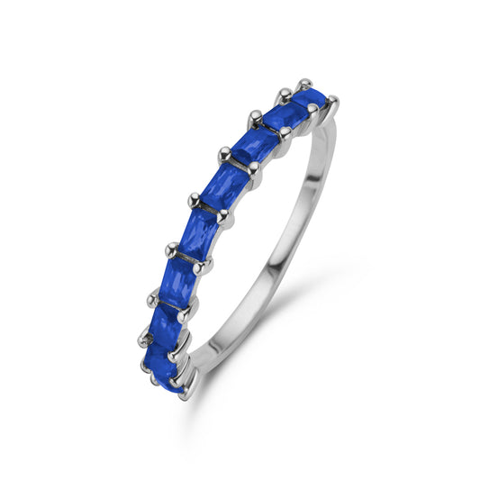 Damenring 9 Zirkonia saphirblau mit Baguetteschliff Silber 925/000 rhodiniert - MeinSchmuckShop
