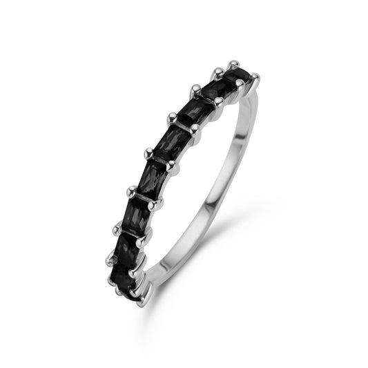 Damenring 9 Zirkonia schwarz mit Baguetteschliff Silber 925/000 rhodiniert - MeinSchmuckShop
