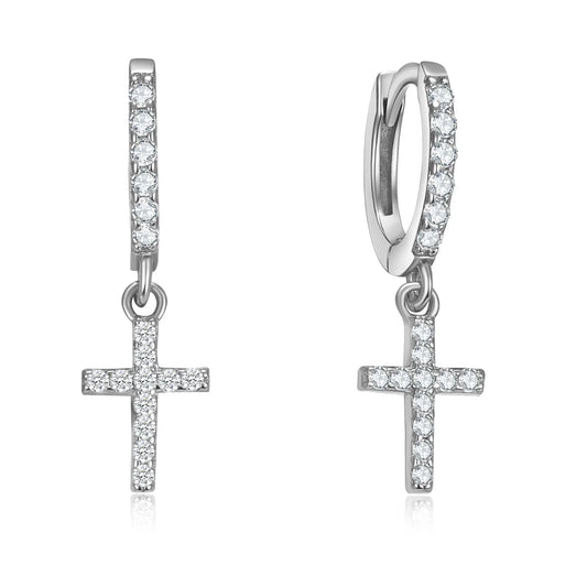 Klappcreolen mit Anhänger Kreuz 30 Zirkonia Silber 925/000 - MeinSchmuckShop