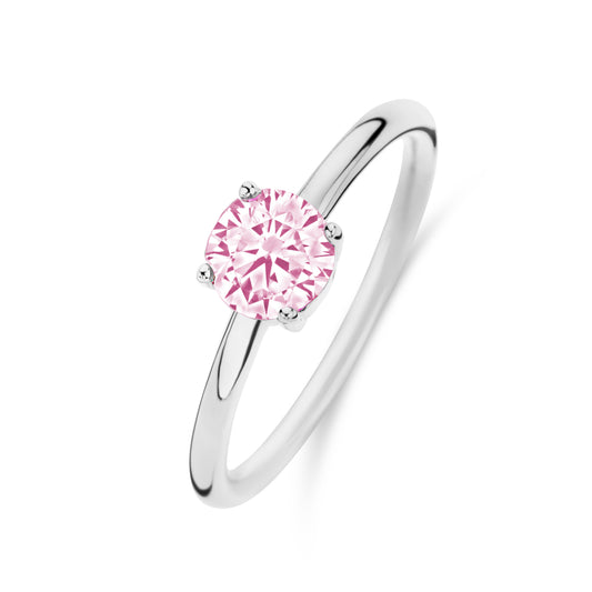 Damenring mit Zirkonia rund 6mm Pink Silber 925/000 rhodiniert - MeinSchmuckShop
