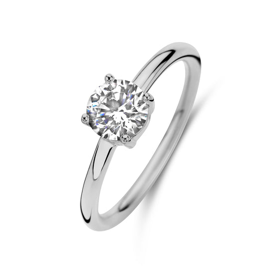 Damenring mit Zirkonia weiß rund 6mm Silber 925/000 rhodiniert - MeinSchmuckShop