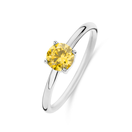 Damenring mit Zirkonia rund 6mm gelb Silber 925/000 rhodiniert - MeinSchmuckShop