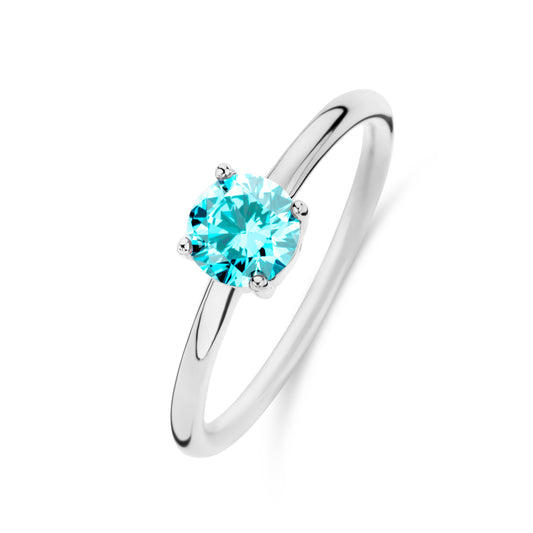 Damenring mit Zirkonia rund 6mm hellblau Silber 925/000 rhodiniert - MeinSchmuckShop