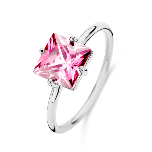 Damenring mit Zirkonia 8x8mm Pink Silber 925/000 - MeinSchmuckShop