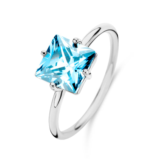 Damenring mit Zirkonia 8x8mm Hellblau Silber 925/000 - MeinSchmuckShop