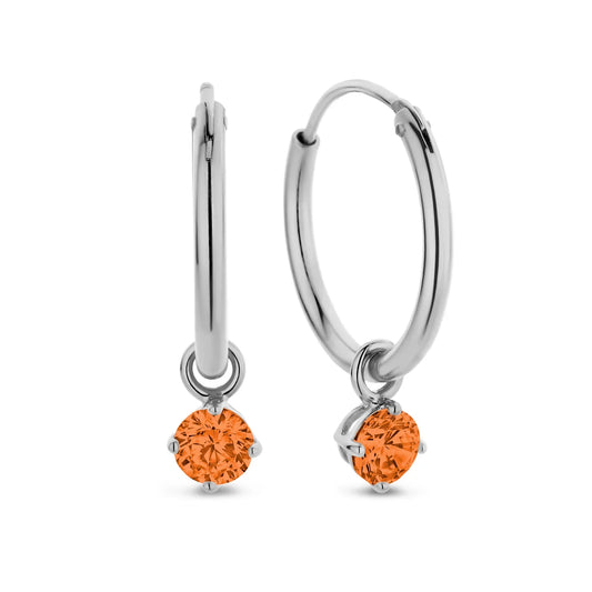 Creolen Ø 15mm mit Anhänger Zirkonia orange 4mm Silber 925/000 rhodiniert - MeinSchmuckShop