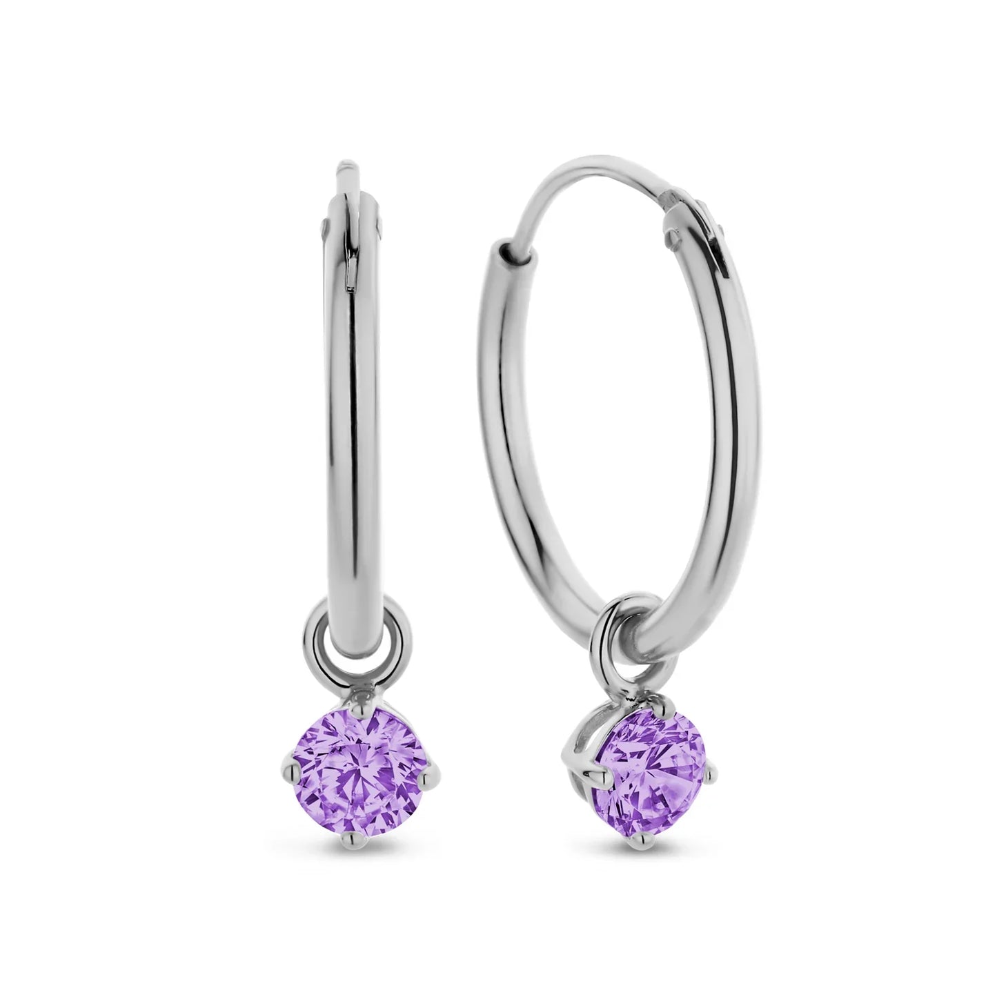 Creolen Ø 15mm mit Anhänger Zirkonia lila 4mm Silber 925/000 rhodiniert - MeinSchmuckShop