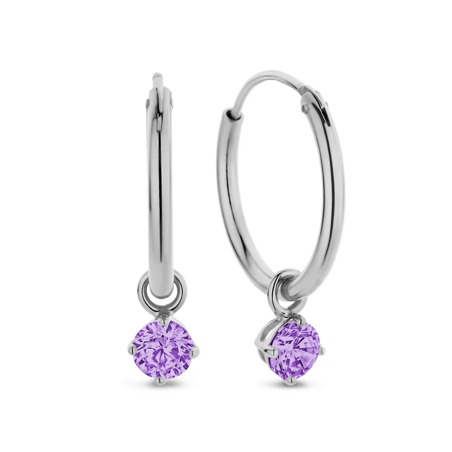 Creolen Ø 15mm mit Anhänger Zirkonia lila 4mm Silber 925/000 rhodiniert - MeinSchmuckShop