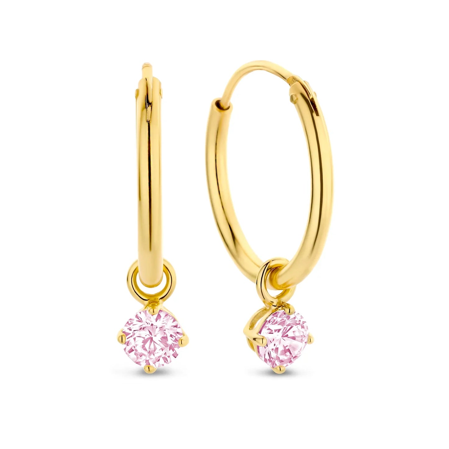 Creolen Ø 15mm mit Anhänger Zirkonia pink 4mm Silber 925/000 vergoldet - MeinSchmuckShop