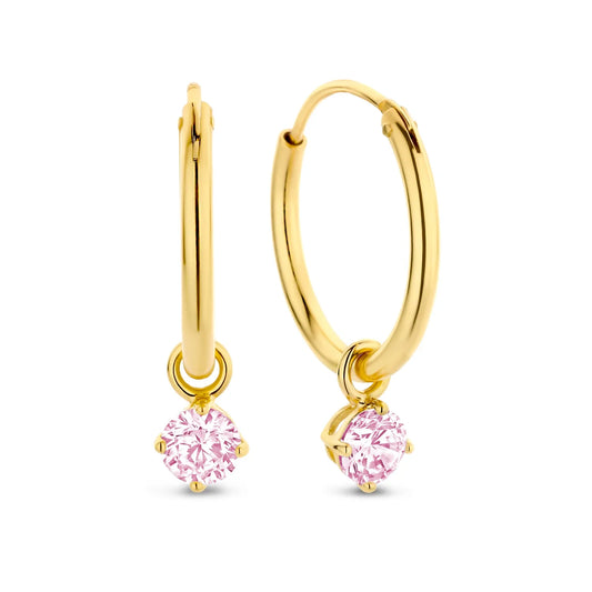 Creolen Ø 15mm mit Anhänger Zirkonia pink 4mm Silber 925/000 vergoldet - MeinSchmuckShop