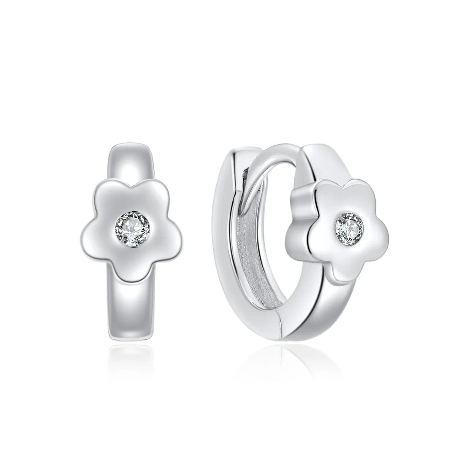 Klappcreolen Blume mit Zirkonia weiß Silber 925/000 rhodiniert - MeinSchmuckShop