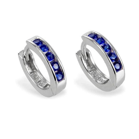 Klappcreolen 12mm mit 10 Zirkonia safirblau - Silber 925/000 - MeinSchmuckShop